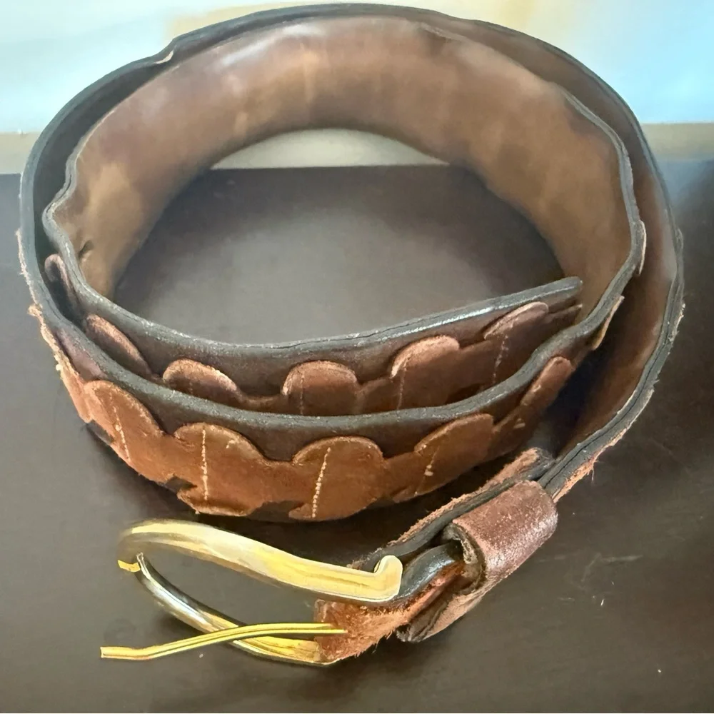 VTG CANTERBURY Brown Leather w/ Suede Crafted Brass Buckle Men's Belt 38